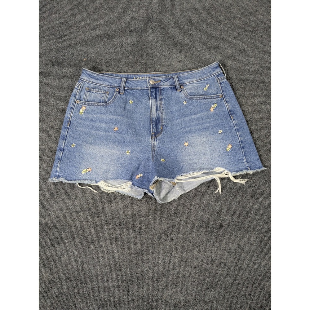 American Eagle Floral Embroidered Distressed Denim Shorts Light Wash Womens 16